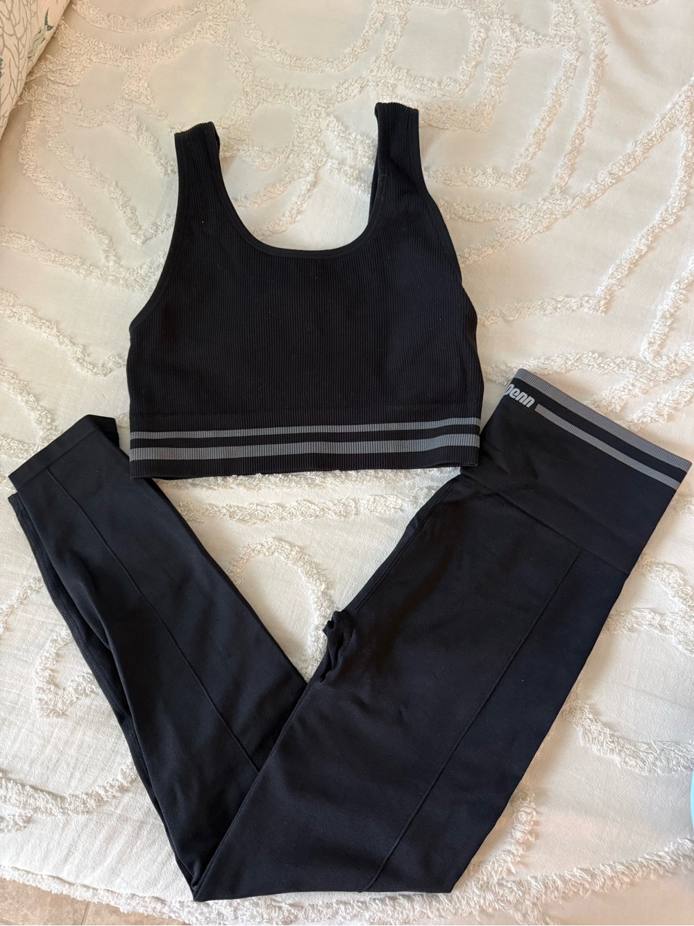 Penn Black Ribbed Crop Sports Bra & High-Waist Leggings Set